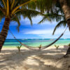 Perfect tropical beach with palm trees and hammock